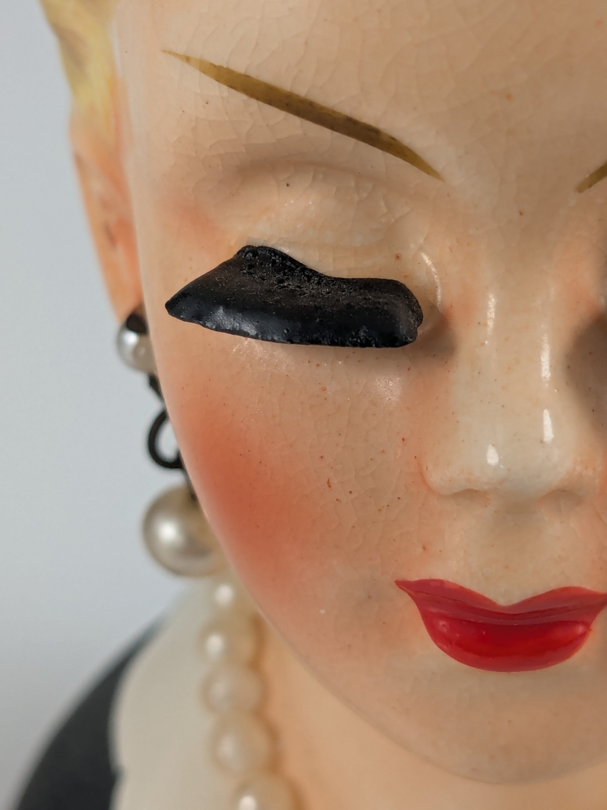 Vintage Lady Head Vase Hand Glove Lashes Original Plastic Flowers & Jewelry