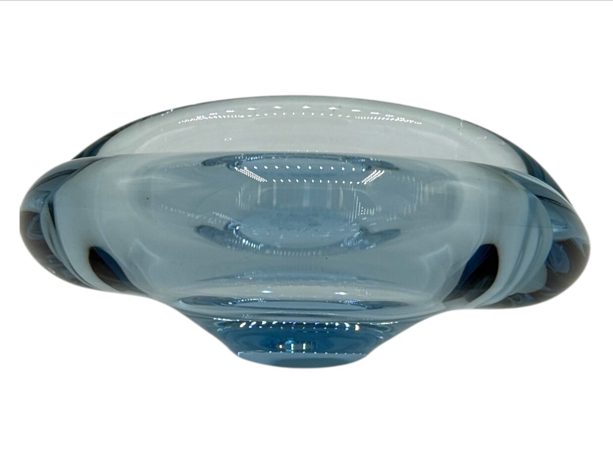 HOLMEGAARD MCM ART GLASS Ashtray Signed Numbered Blue 4 1/2”