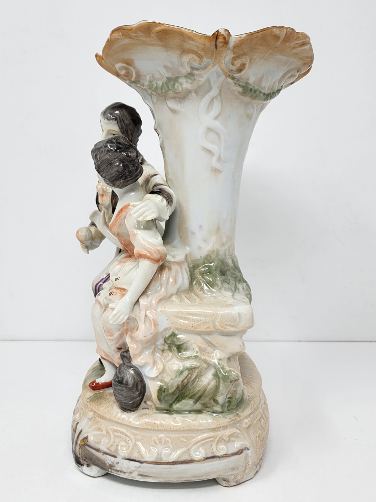 Betsons Hand Painted Ceramic Ornate Mantle Vase 3D Couple Man Woman Gold Accents