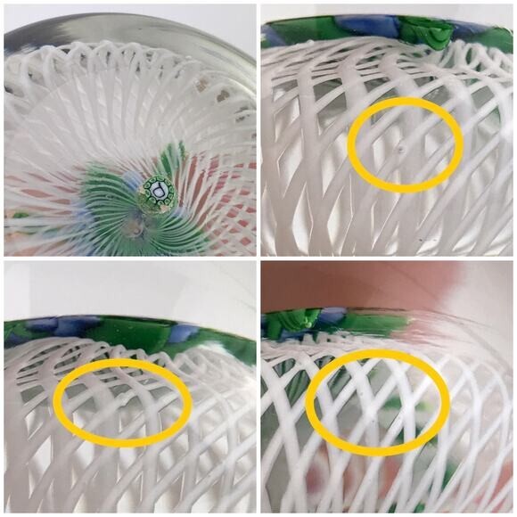 Perthshire 1985A Miniature Blue Flower Spiral Latticinio Cushion Paperweight
