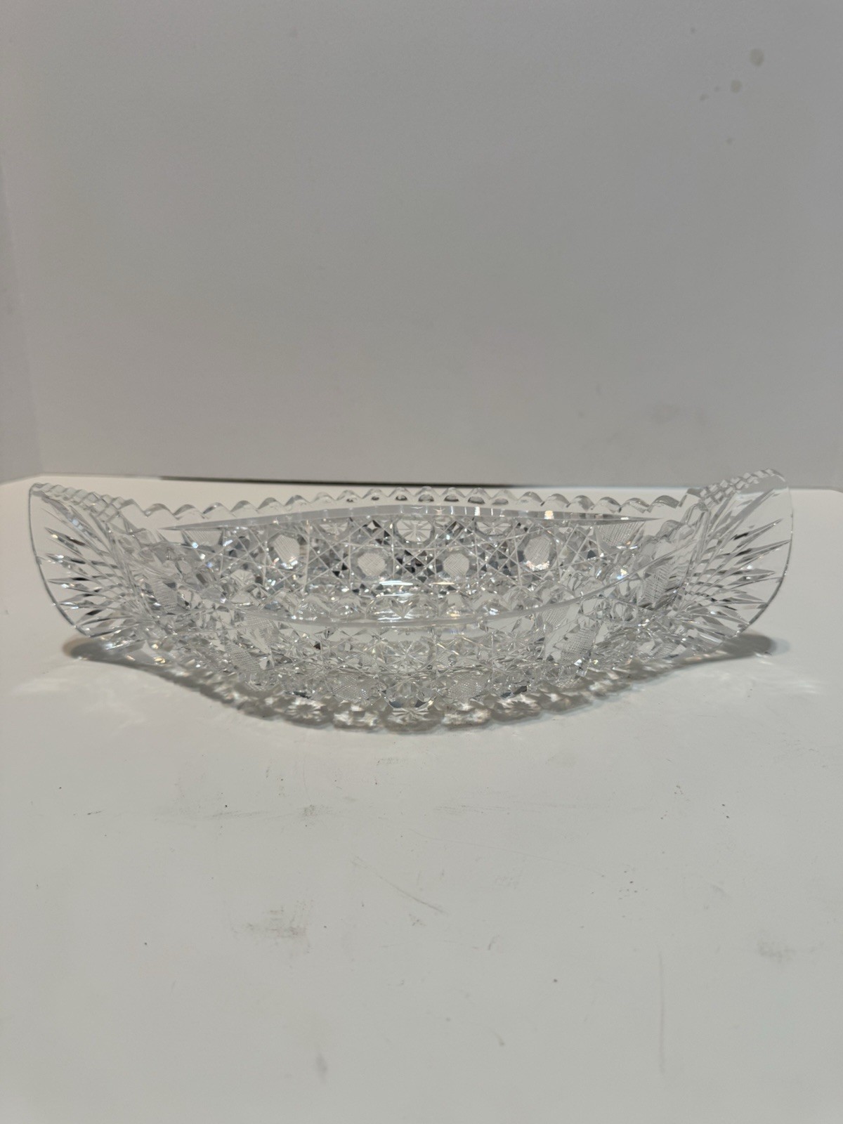 True Canoe Boat Relish Bowl American Brilliant Cut Glass Crystal Harvard Cane