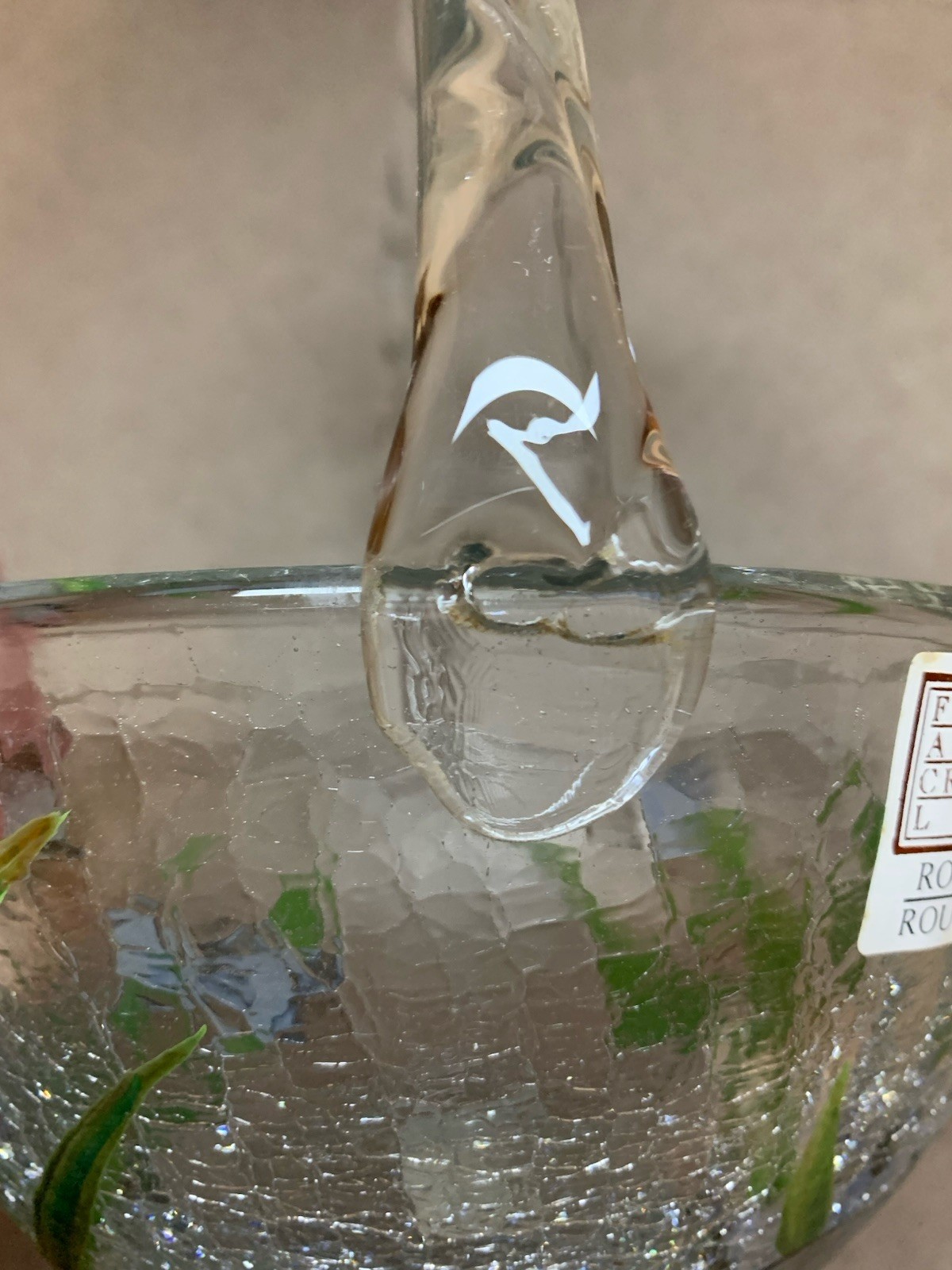 Vintage Fifth Avenue Crystal LTD Romania Crackle Glass Butterfly Basket