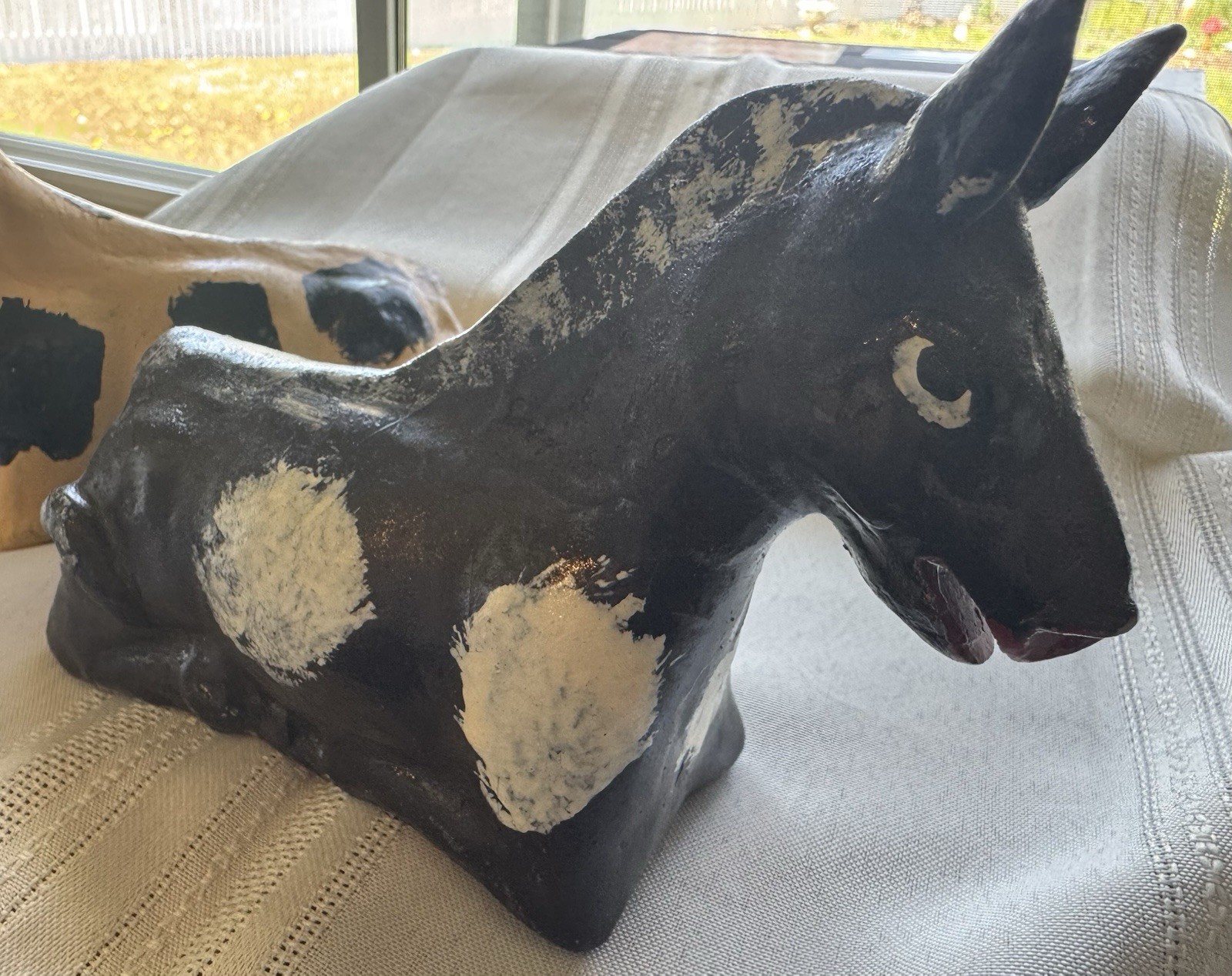 2 Handmade Pottery Cow Donkey Nativity Figurines Vintage Primitive Animals