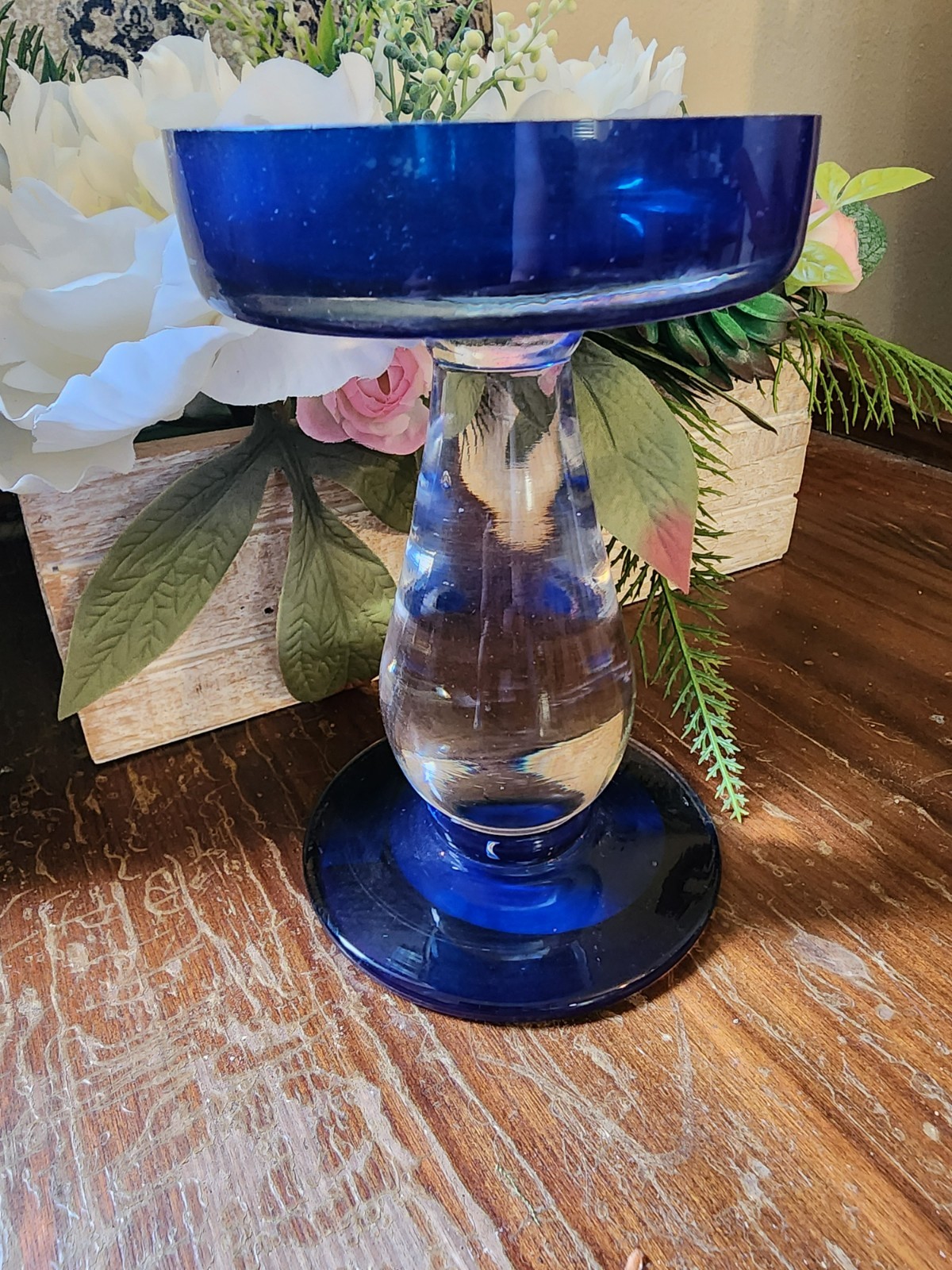 Vintage Cobalt Blue Art Glass Candlestick Holder – Elegant Taper Candle Holder