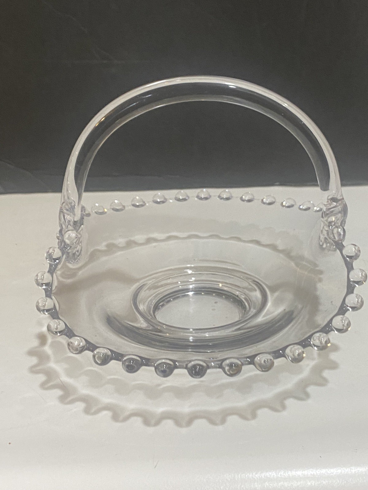 Vintage Candlewick Glass Candy Bowl Nut Bowl Basket. 6 1/2 X 5 1/2