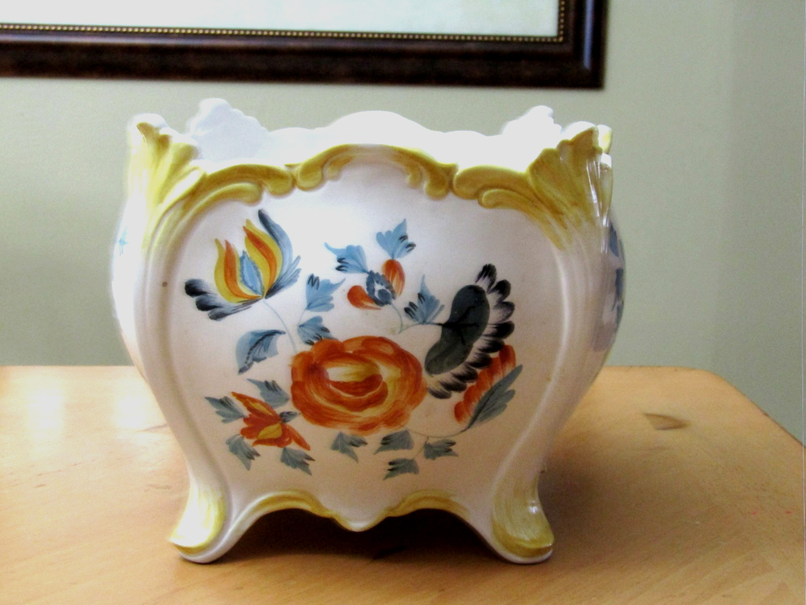 Vintage Nora Fenton 101/105 Hand Painted Footed Floral Planter Made In Italy