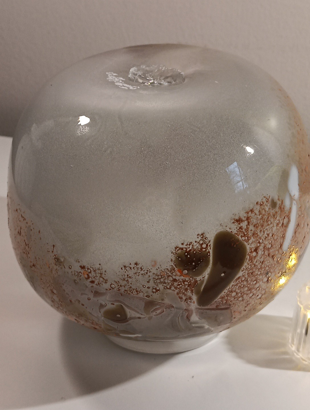 Vintage Handblown Infused Art Glass Orb Vase Or Led Light Globe. Signed.
