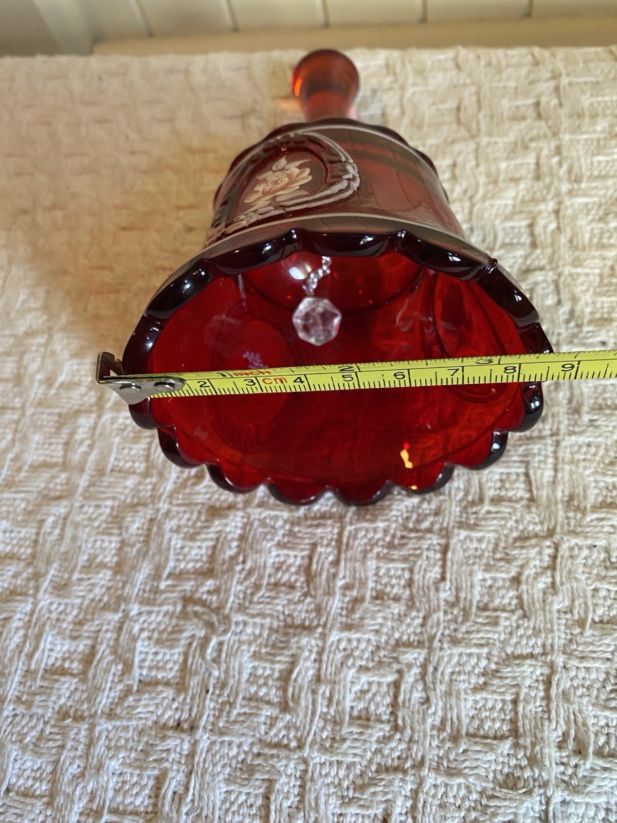 Westmoreland Bell Floral Rose Ruby Red Orange 1980 Hand Painted Cameo Marked