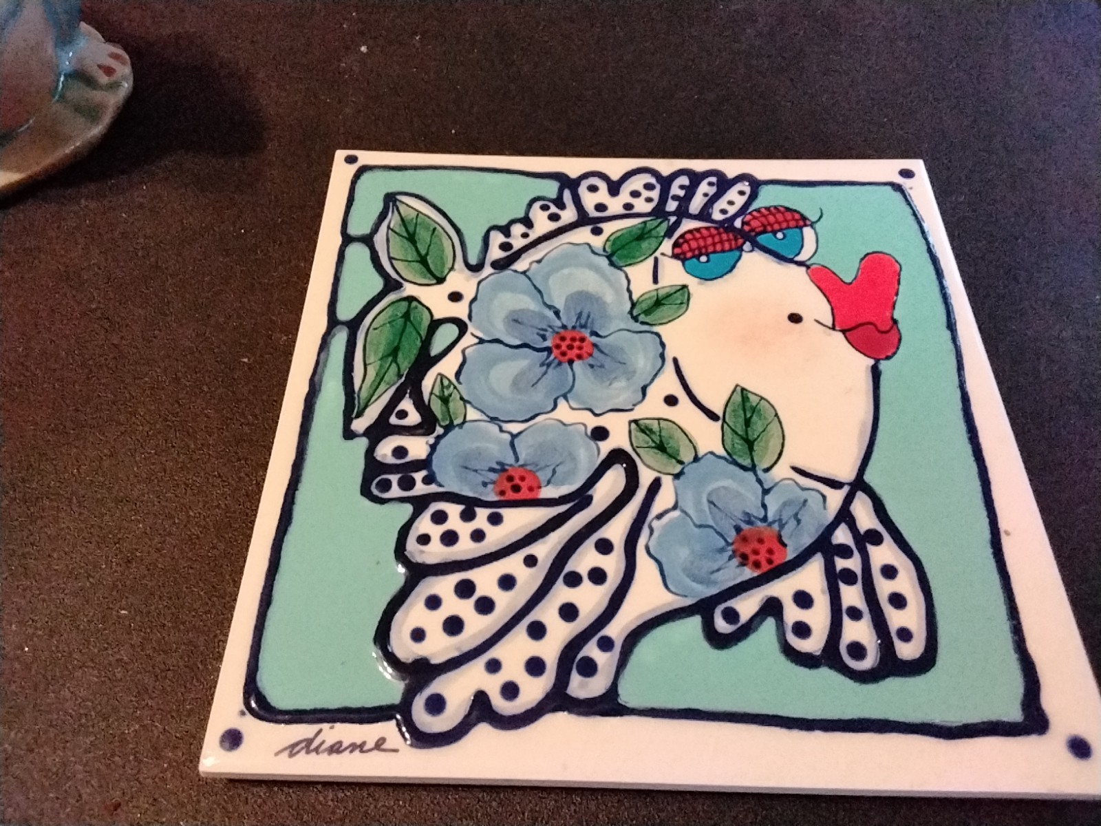 Diane Artware. Hand Painted Ceramic Tile