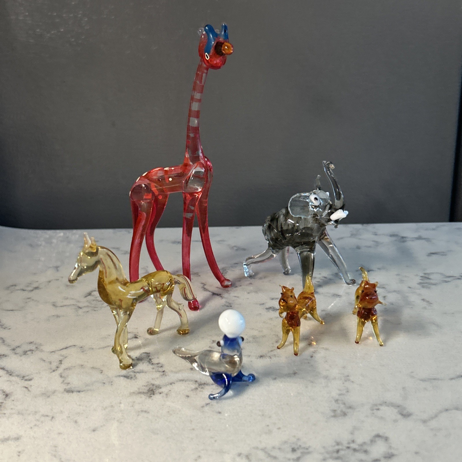 Vintage Hand Blown Colored Glass Animal Figurines