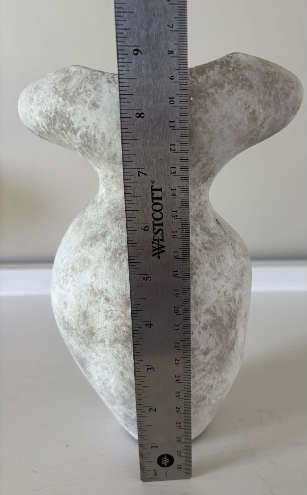 Gray & White Textured Vase—Speckled, Sculptural Decorative 11 in Tall
