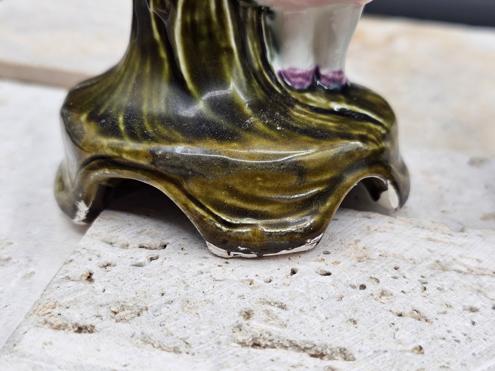 Antique FRENCH MAJOLICA CANDLE STICKS Holders (Pair -set of 2) Gorgeous 6.75″