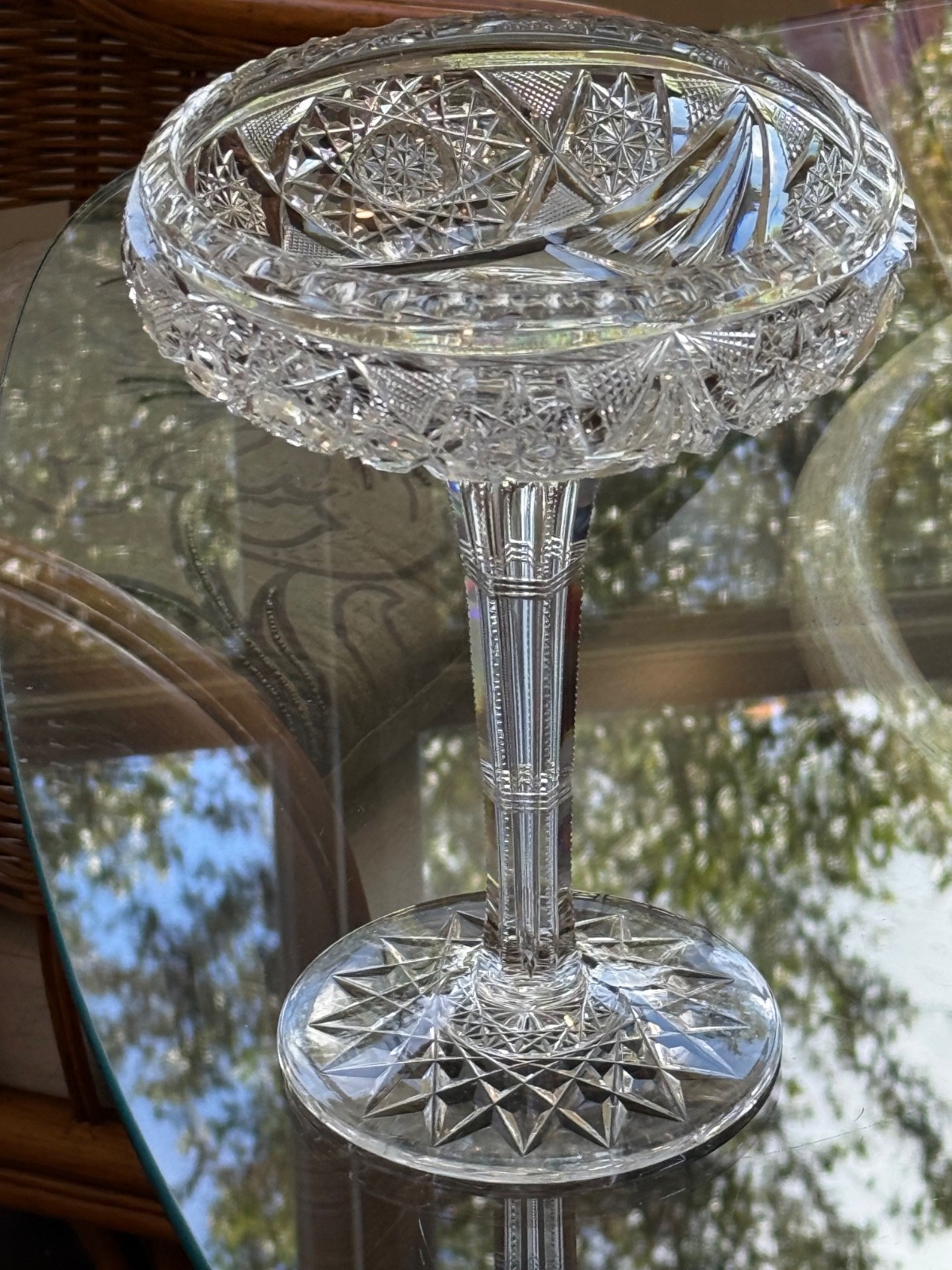 Fry Lyton ABP Notched Stem Cut Glass Compote American Brilliant Period 1900’s