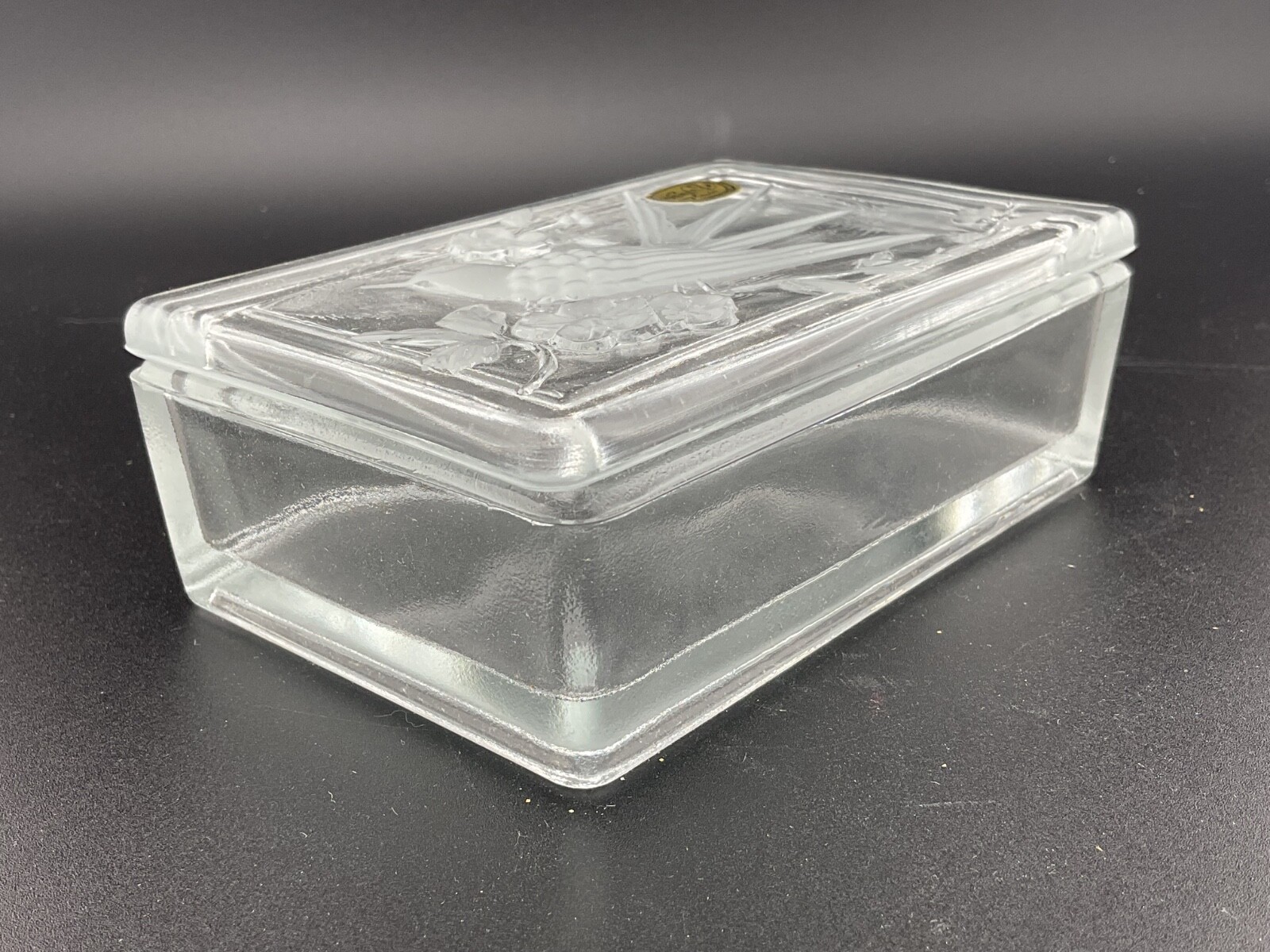 vintage czech glass box bird on a branch