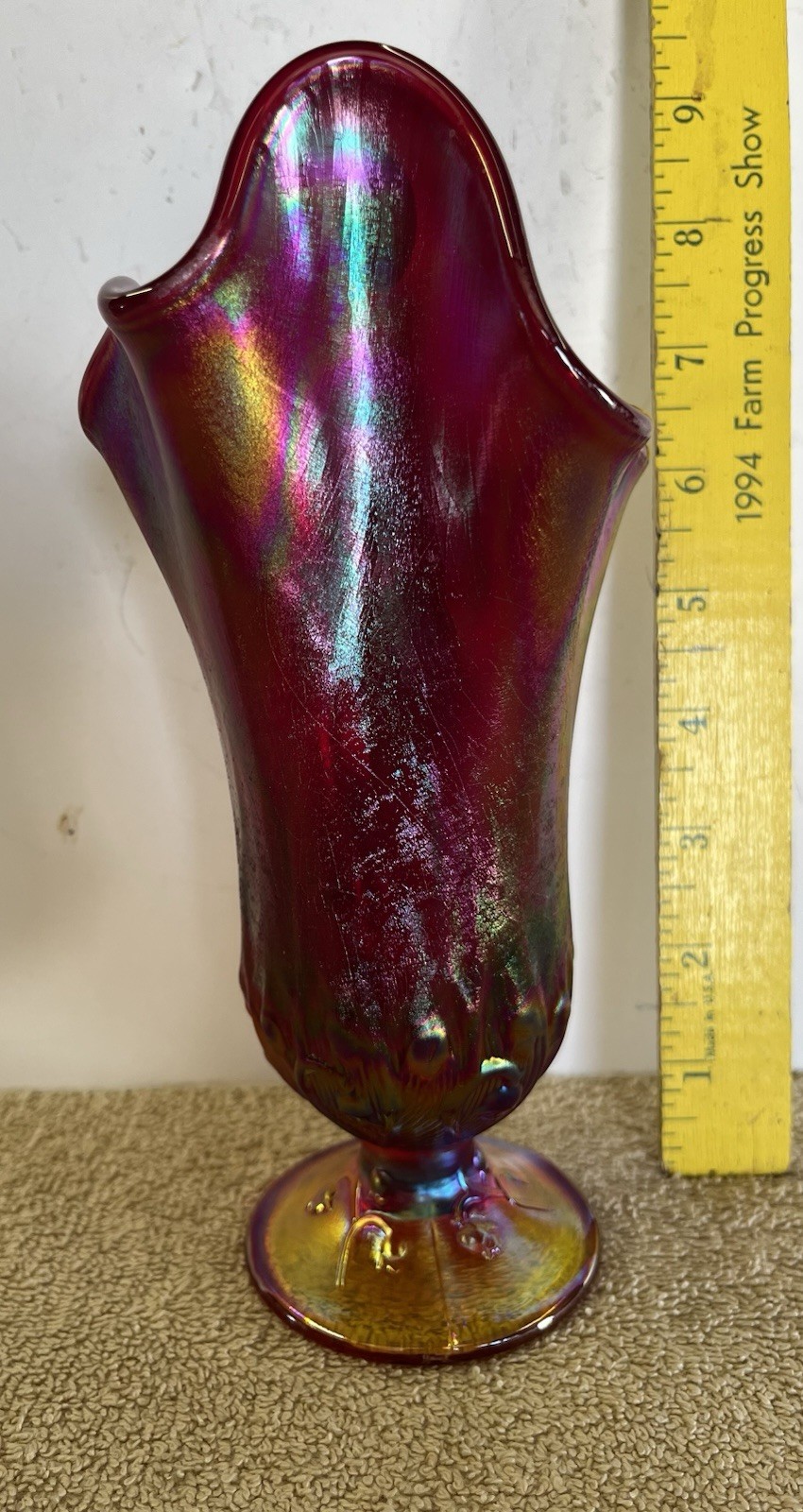 Fenton Glass Vintage Purple Vase with Ruffled Top Perfect Condition