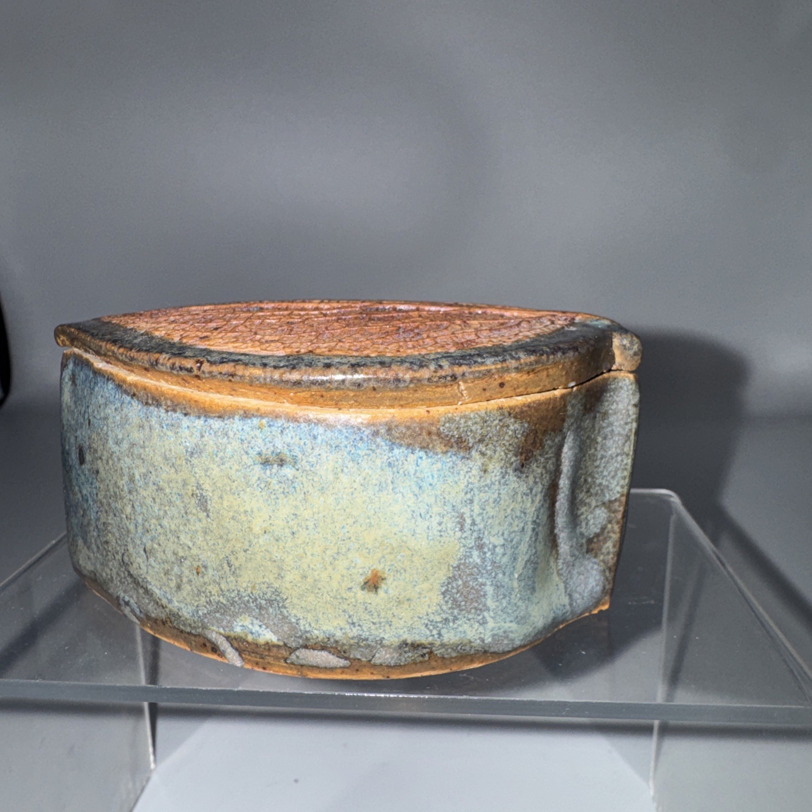 Art Pottery Leaf-shaped Trinket Box Rust Teal Nature Rustic Leaf-Impression Top