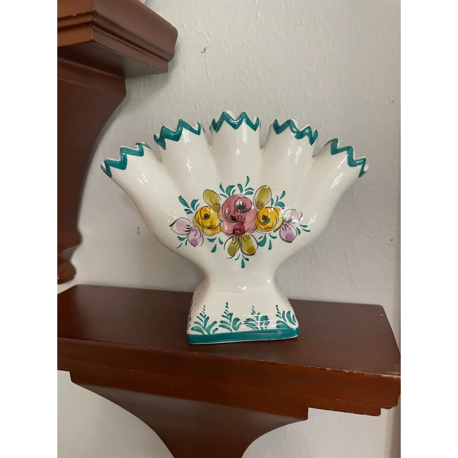 Mid 20th Century Portuguese Petite Majolica Five Finger Tulip Vase Tulipiere