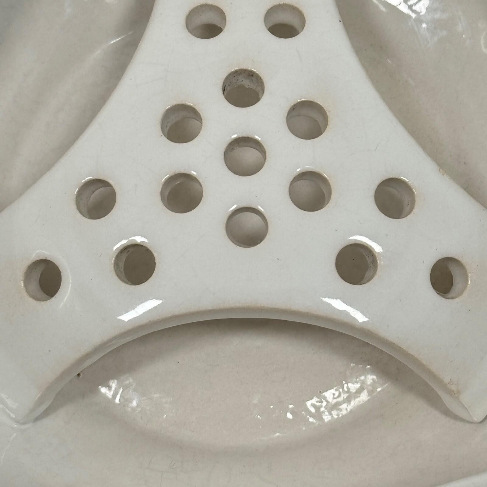 Ceramic Flower Frog White Crackle Glaze BGM 900 16 Holes Bowl MCM 50s VTG