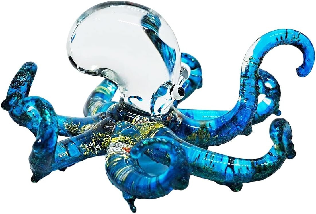 2⅜”L Blue Glitter Octopus Glass Squid Miniature Sealife Aquarium Animal Figurine