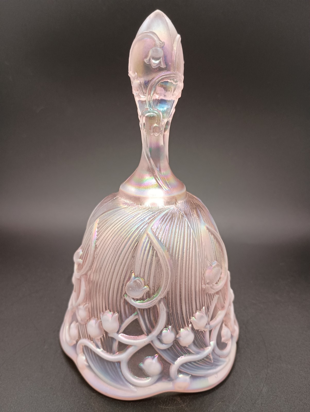 Vintage Fenton Glass Bell Pink Opalescent Iridescent ‘Lily of the Valley’ 6”
