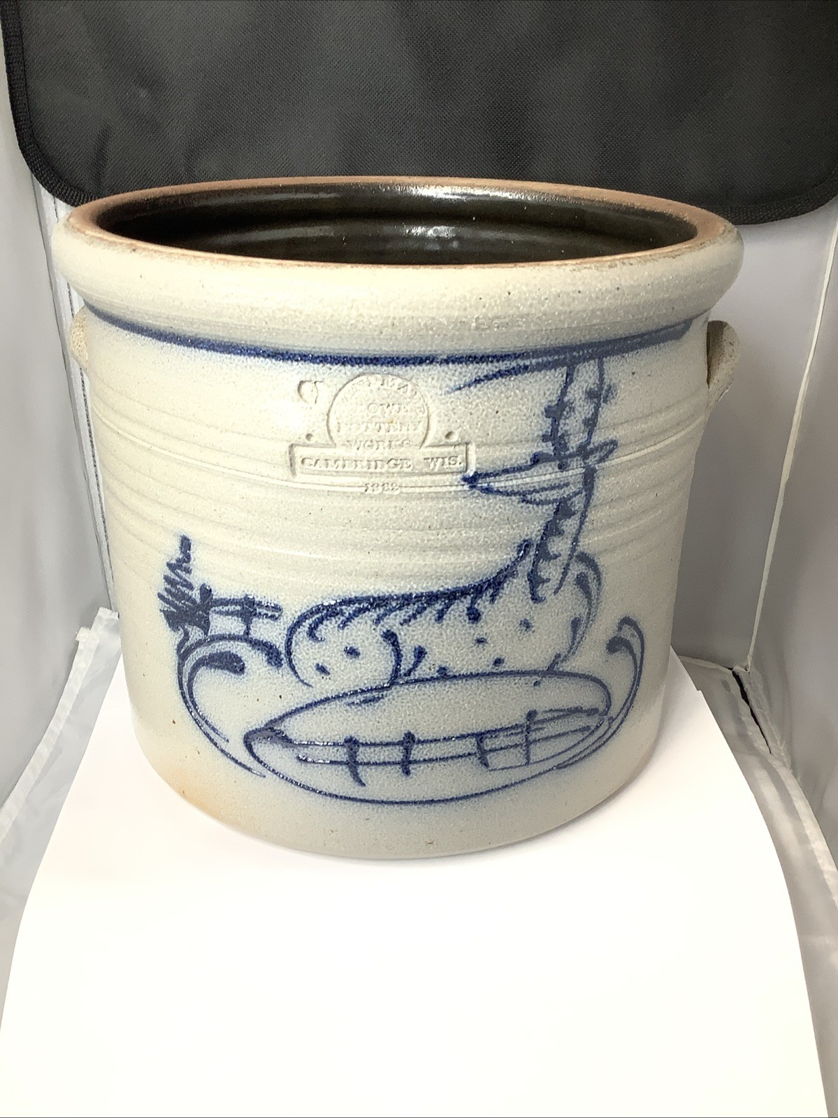 Large Rowe Pottery Salt Glazed Crock Folk Art