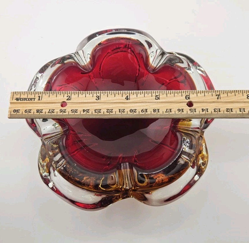 Vintage Murano Sommerso Art Glass Heavy Ashtray Dish 7″ STUNNING COLORS MCM