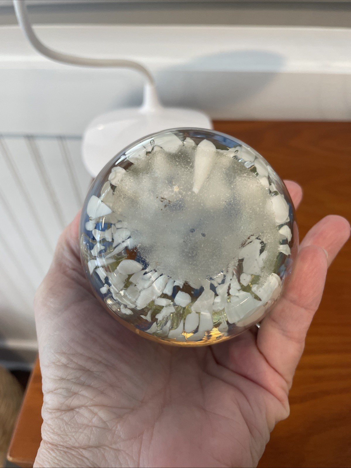Vintage 1996 Gibson Art Glass Pale Blue FLoral Paperweight