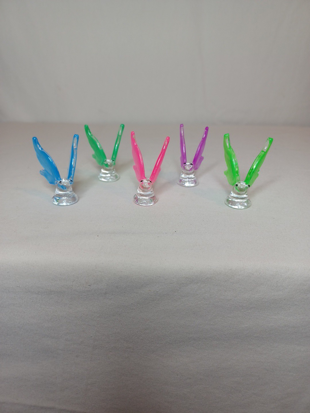 Hand Blown Glass Butterflies Lot Of 5 Bright Colors Painted Wings
