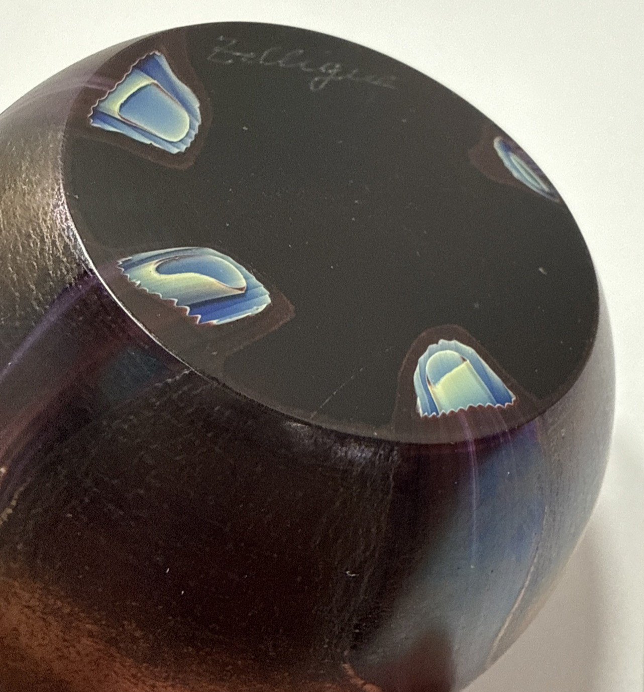 Big 3″ signed ZELLIQUE Studio Art Glass FLORAL Hawthorn Paperweight Iridescent
