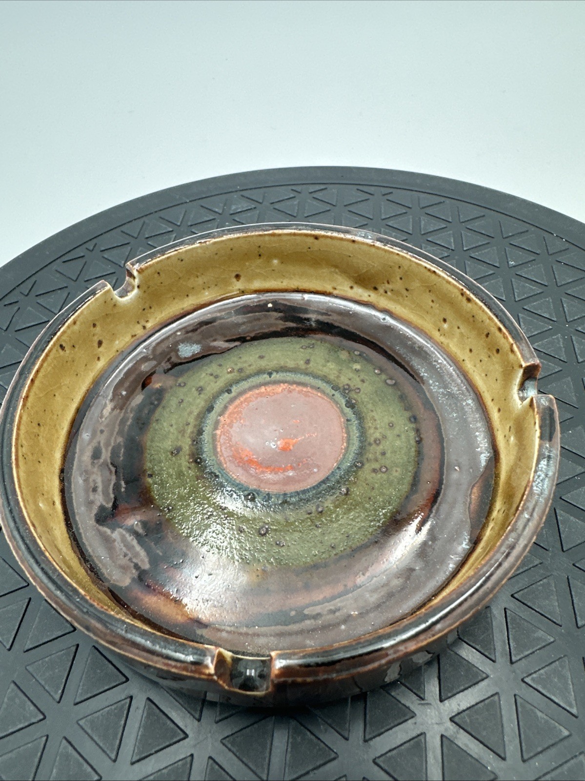 Otagiri Horizon Stoneware Ashtray Vintage Multicolor Swirl EUC