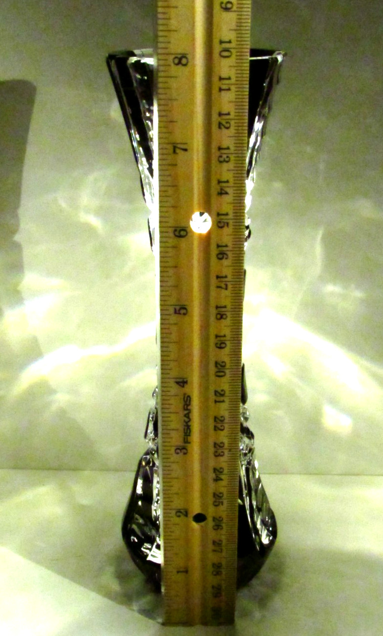CAESAR CRYSTAL Black Vase Hand Cut to Clear Overlay Czech Bohemia Cased