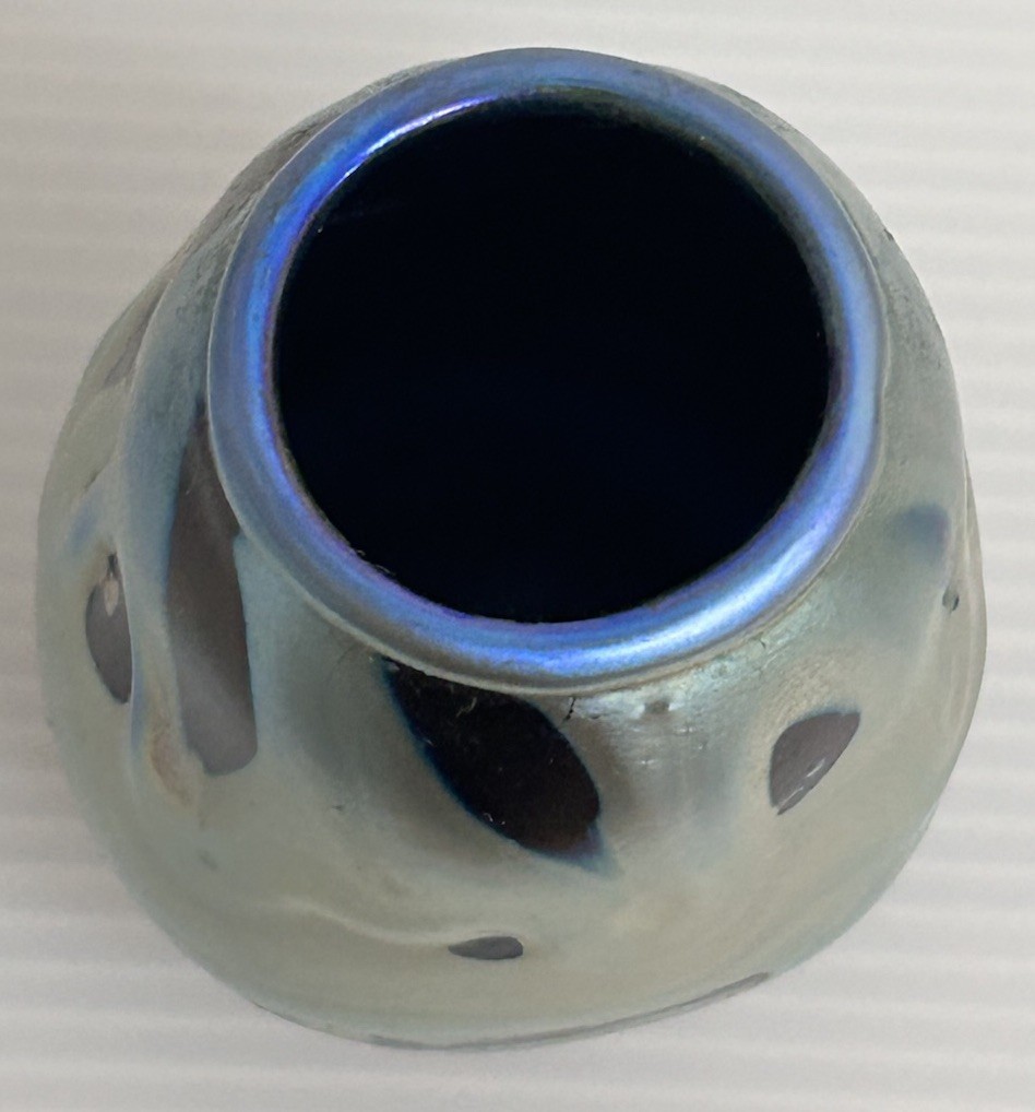 Charles Lotton X Signed Iridescent Blue Brown Green Lava Small Vase *READ AS IS*