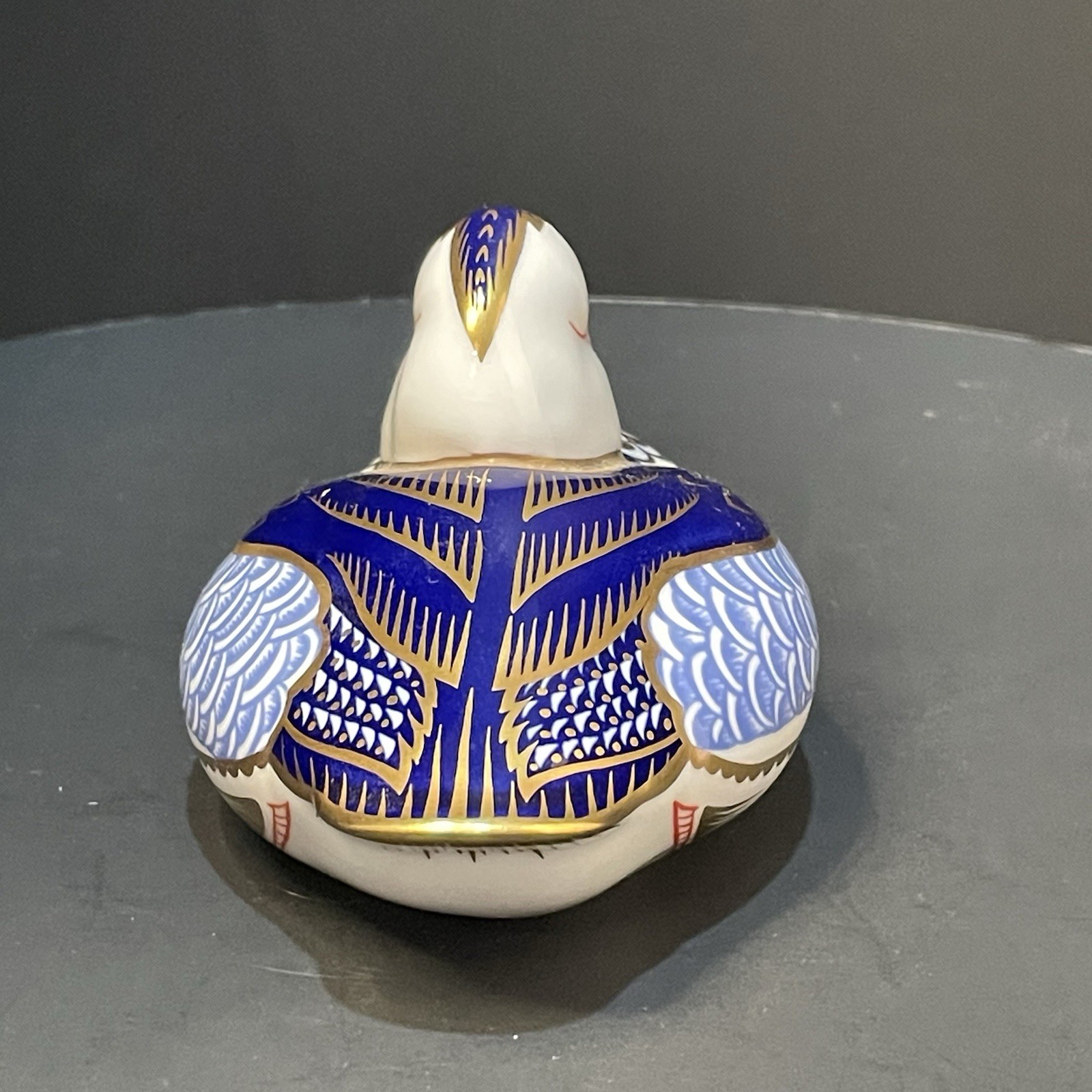 Royal Crown Derby Duck Paperweight Gold White Blue EXQUISITE