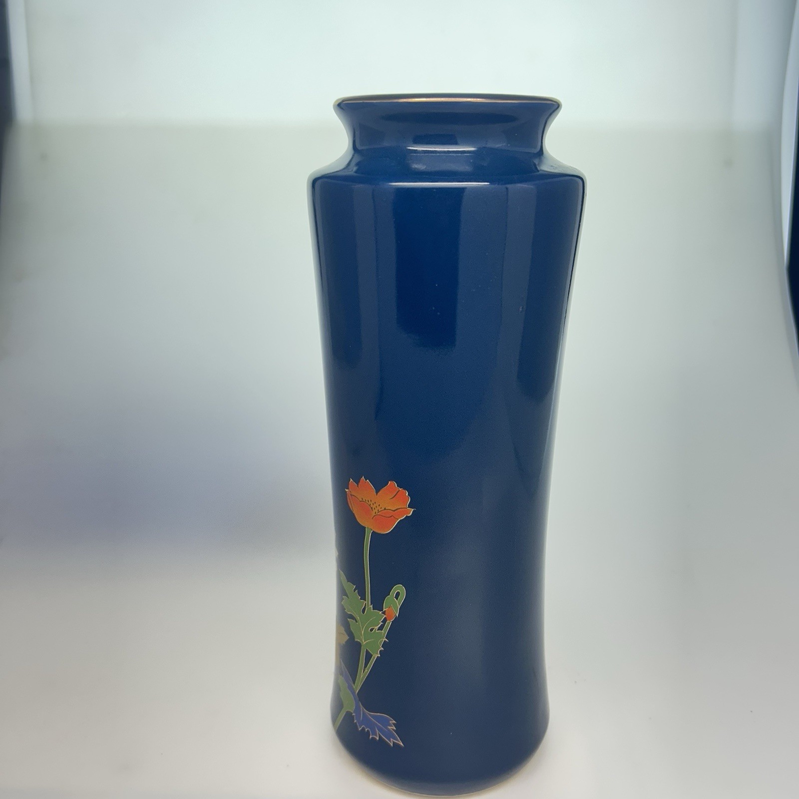 11” Vase Porcelain Floral Japan Poppy Red Japan Mark Good vintage Condition