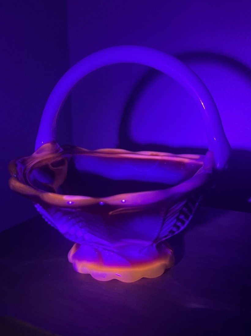 Vtg Imperial Glass Slag Glass Red White And Orange Swirl Basket UV Reactive!