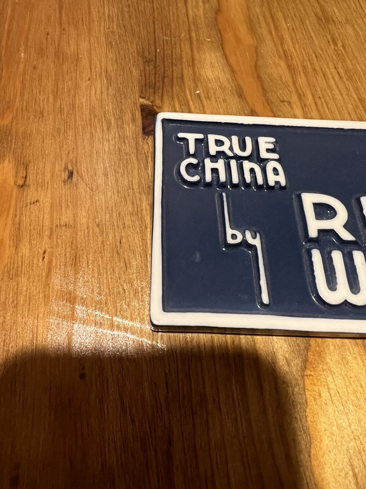 “True China by RED WING” Tile Plaque Sign Art Pottery Blue/White