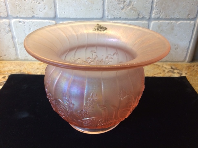 FENTON Stretch Glass WILD FLOWERS Pink Iridescent VELVA ROSE Satin VASE