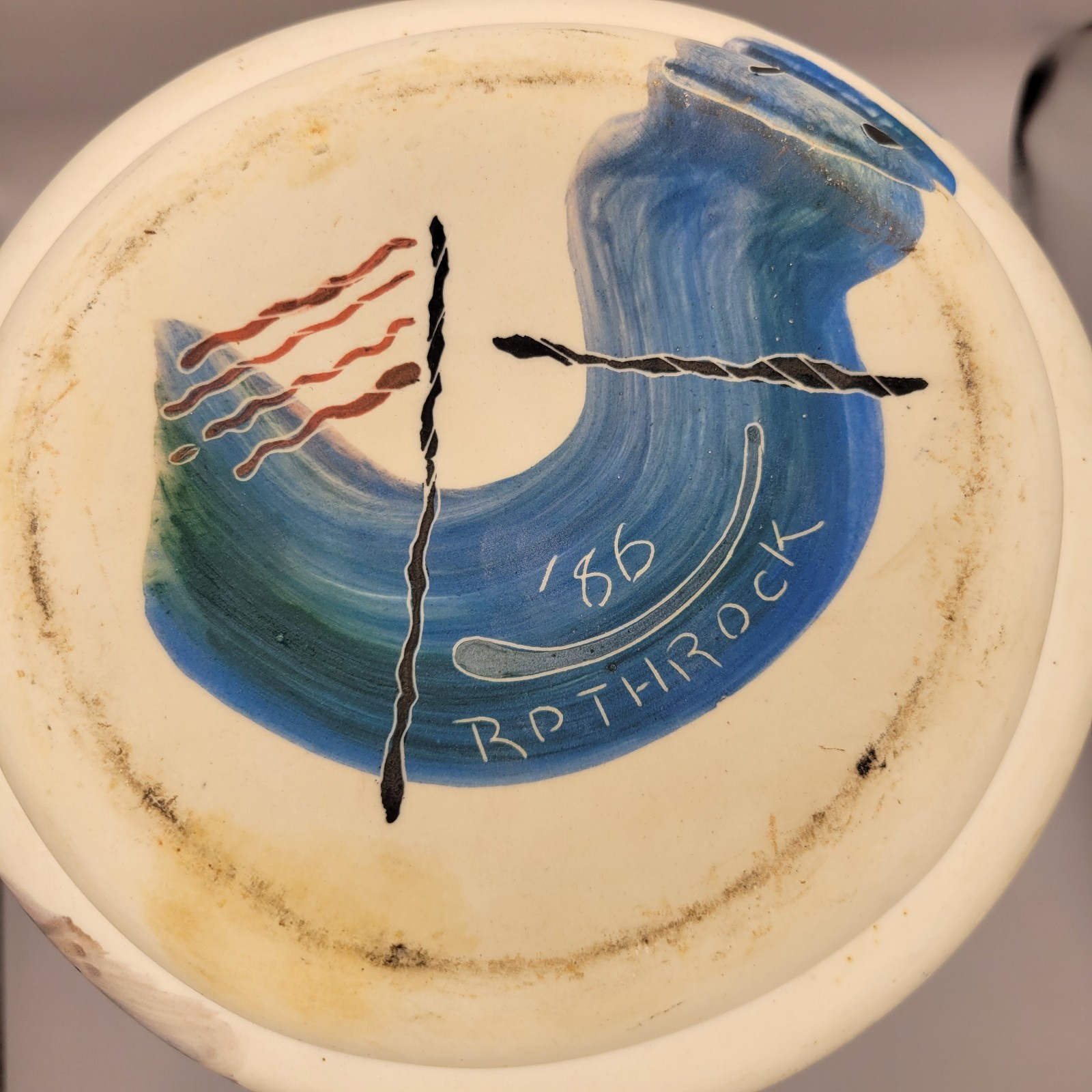 James Rothrock Hand Painted Art Pottery Vase 15in Tall 8in Diameter 1986