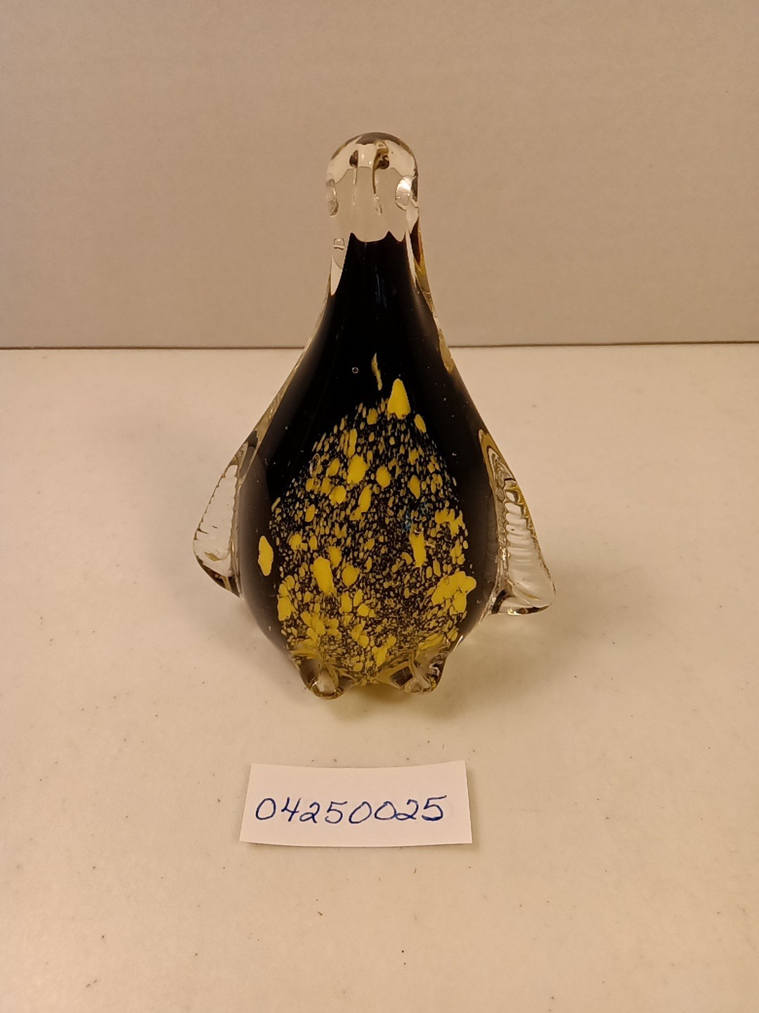Vintage Art Glass Penquin Paper Weight Black And Yellow