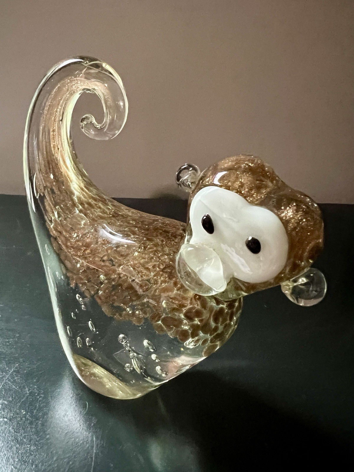 Vintage Murano Hand blown Art Glass Monkey Paperweight Gold Controlled Bubbles