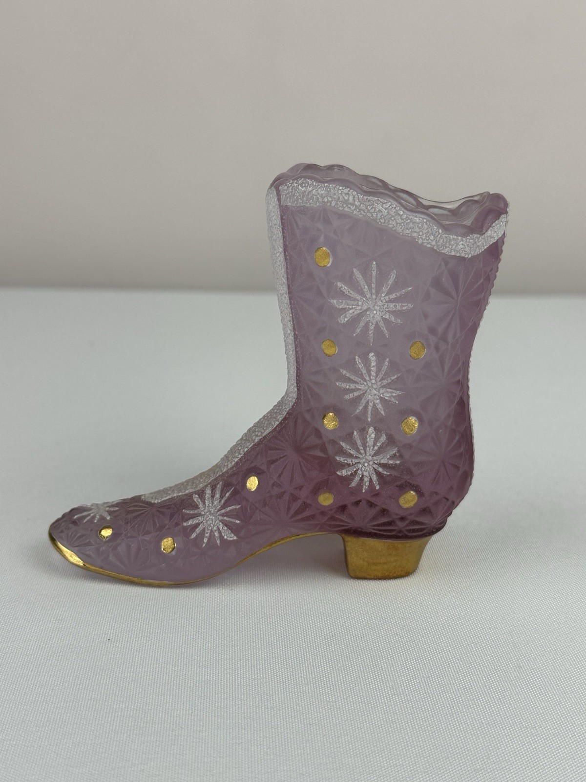 Fenton Empress Rose Daisy Gold Button Boot Signed 95th Anniversary Hand Painted