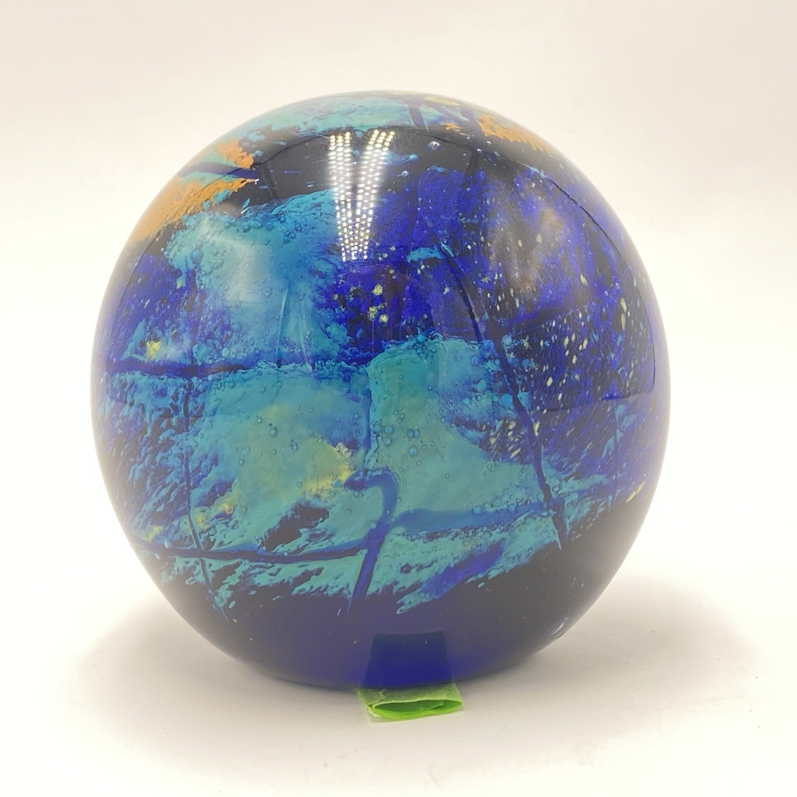 3.5″ Art Glass PAPERWEIGHT Round 27 oz. Orb Sphere Blue Green Orange Yellow