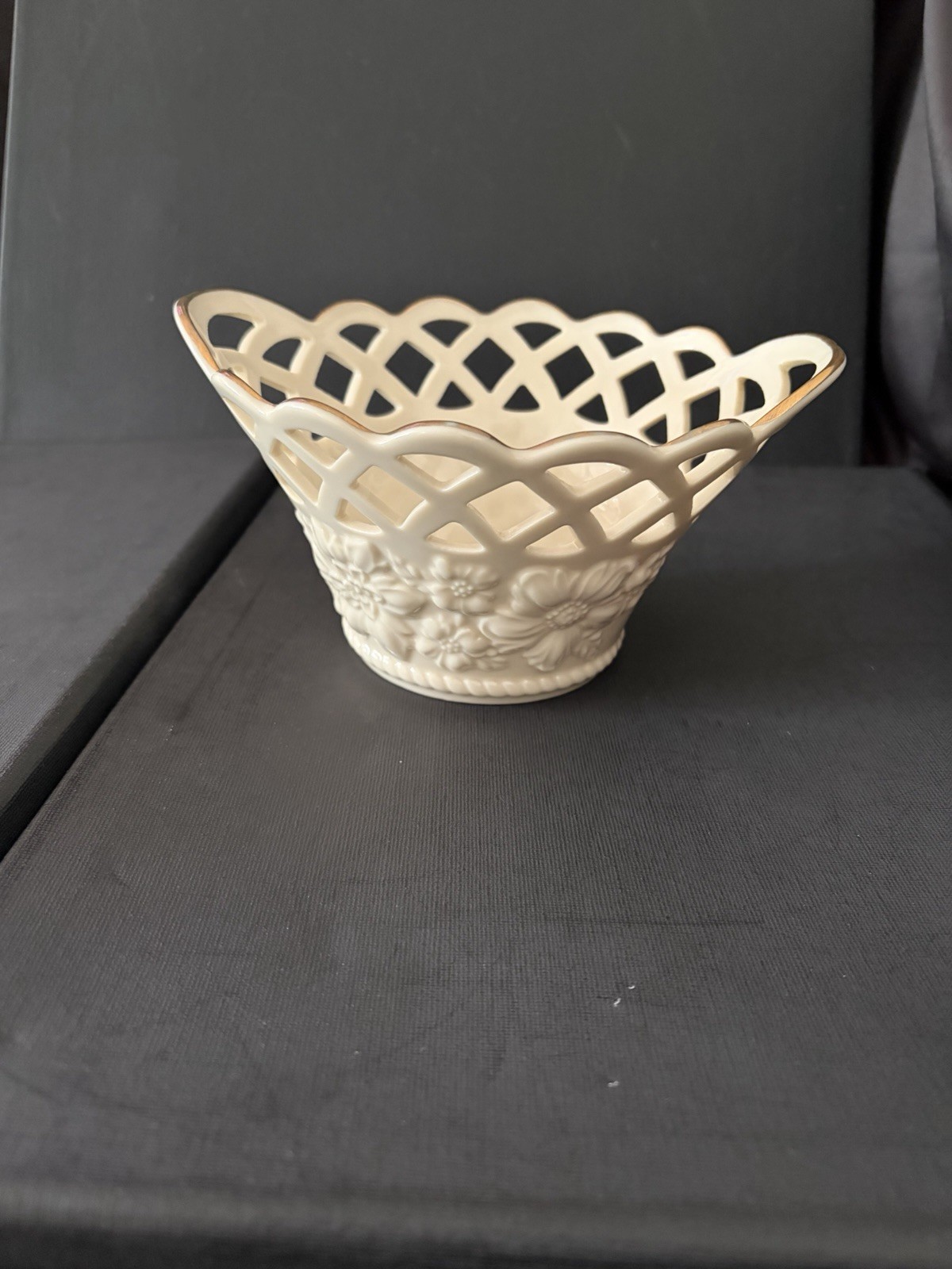 Lenox “Golden Meadows” Collection Bone China Floral Bowl Pierced Basket, USA
