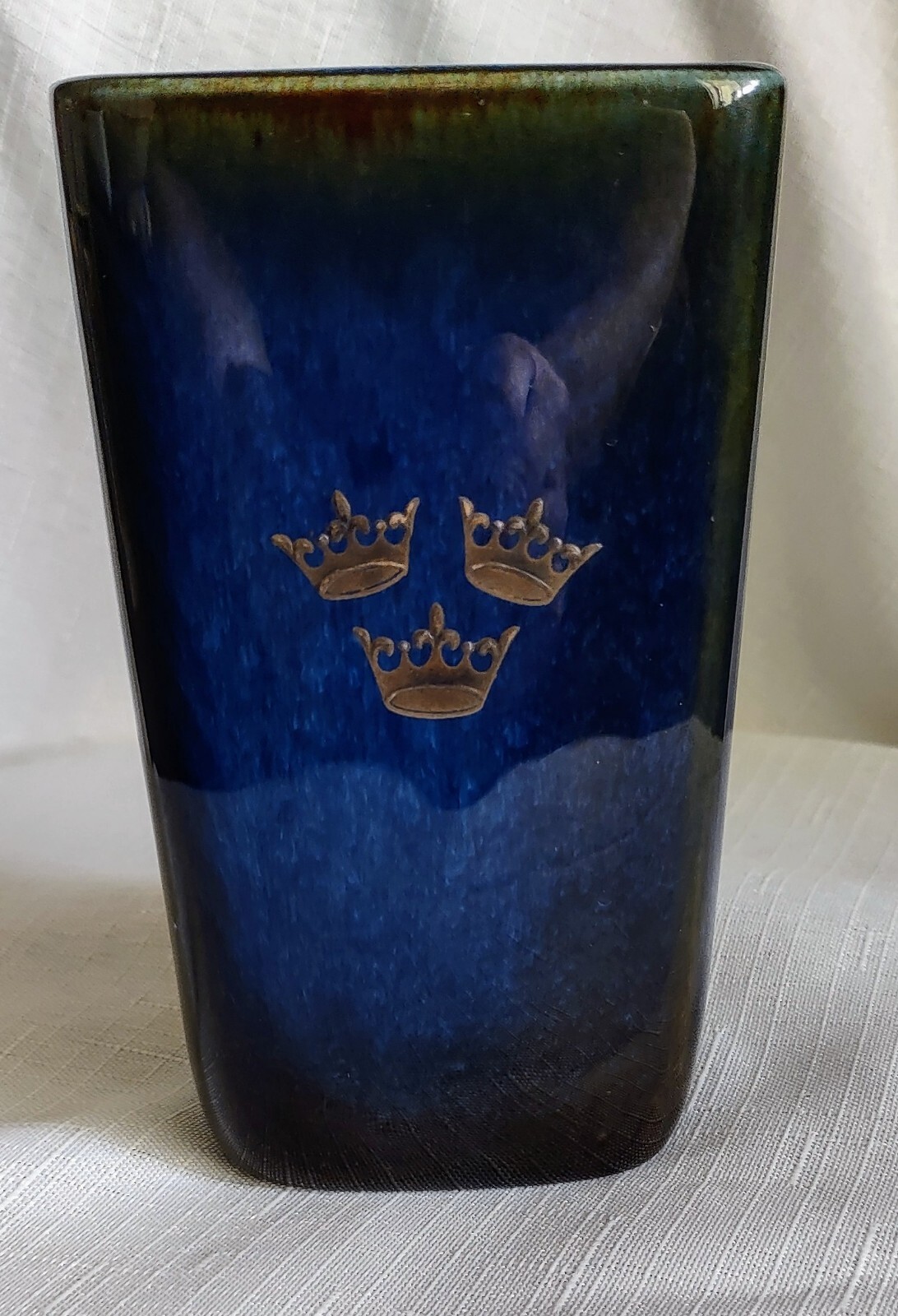 Gustavsberg SBlue Lagun 9 Vase Three Crowns Silver Overlay for S.A.L S. Jonson