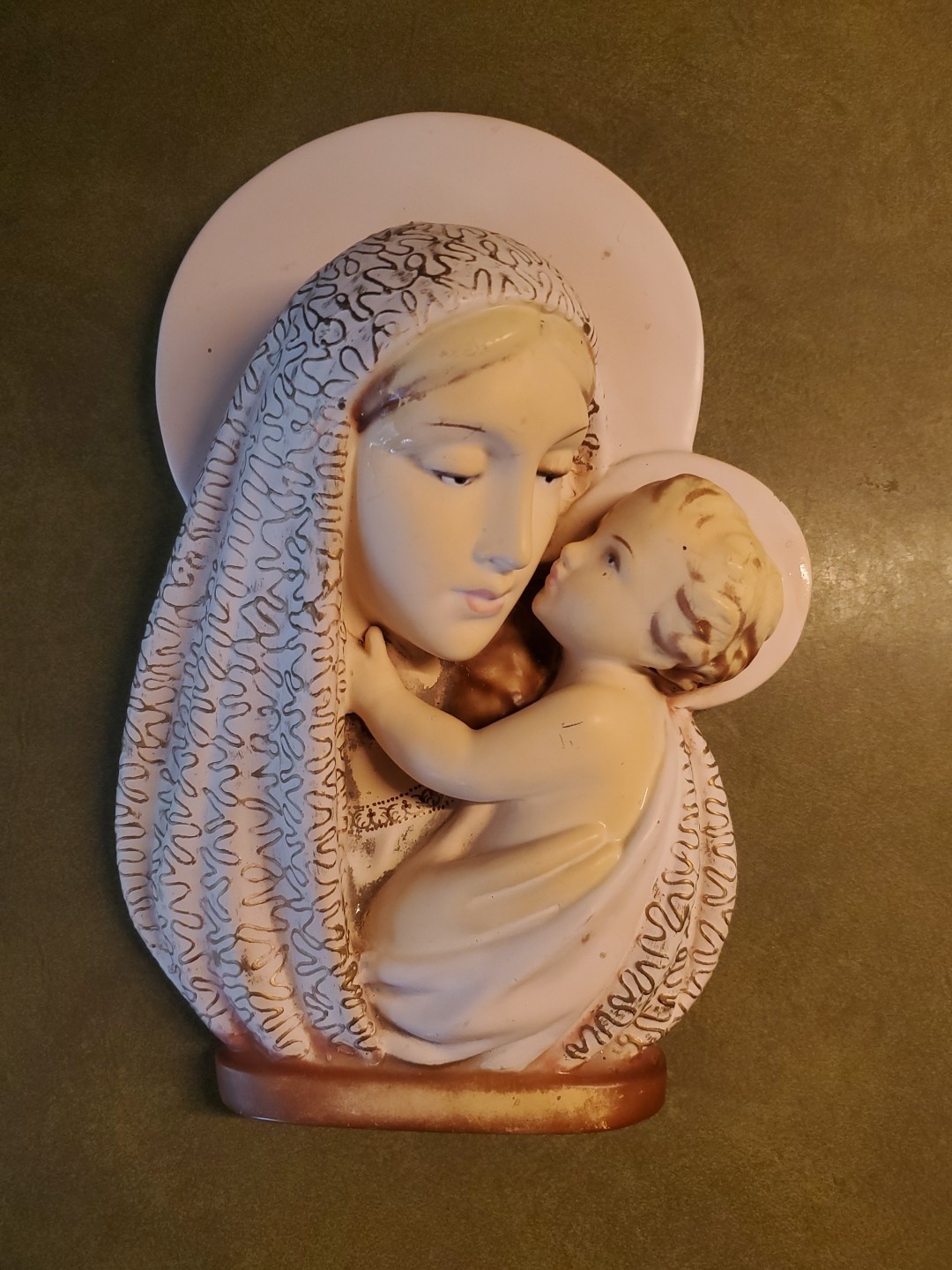 Vintage Arturo Pannunzio Terracotta Madonna & Child Plaque Italy