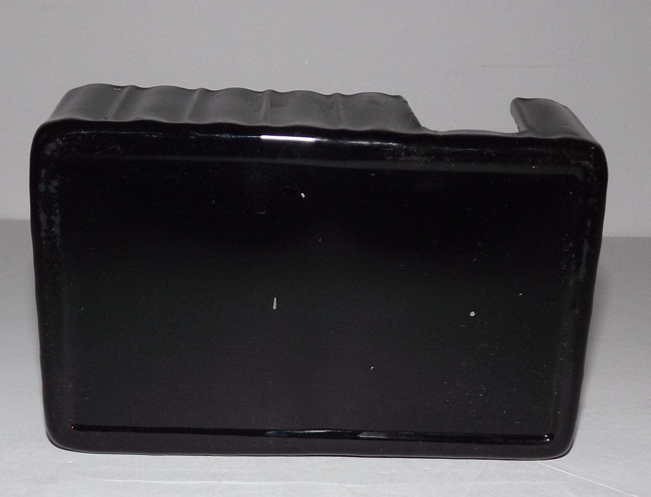 Vtg Retro Black Glass Cigarette Holder Box Clear Lid 4 Double Ashtrays Complete