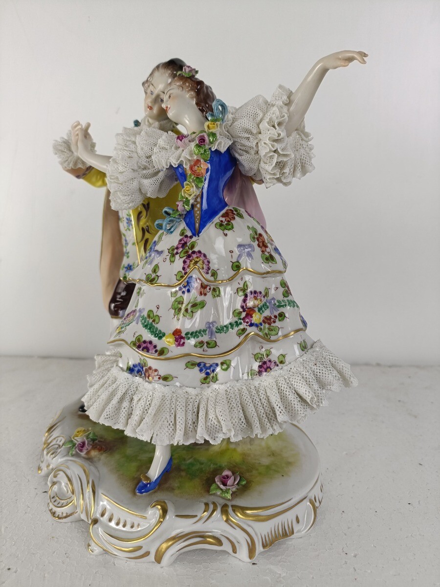 Figurine Statue Dancing Courting Couple Marked exquisite Antique Volkstedt ant