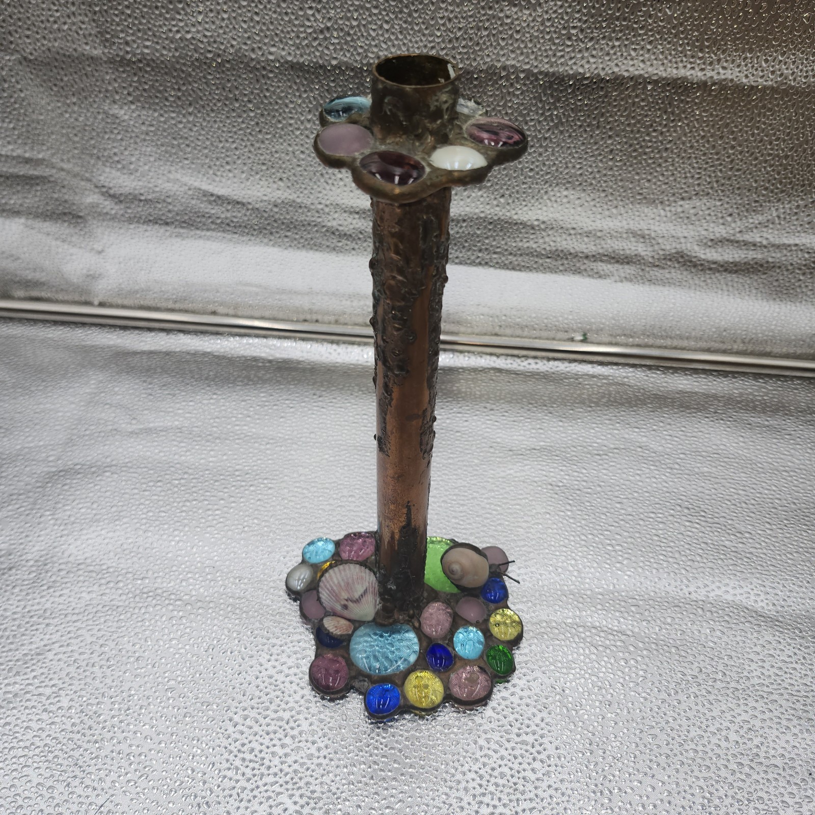Diane Markin Handmade Jewel Glass Copper Metal Drip Candlestick sNAIL