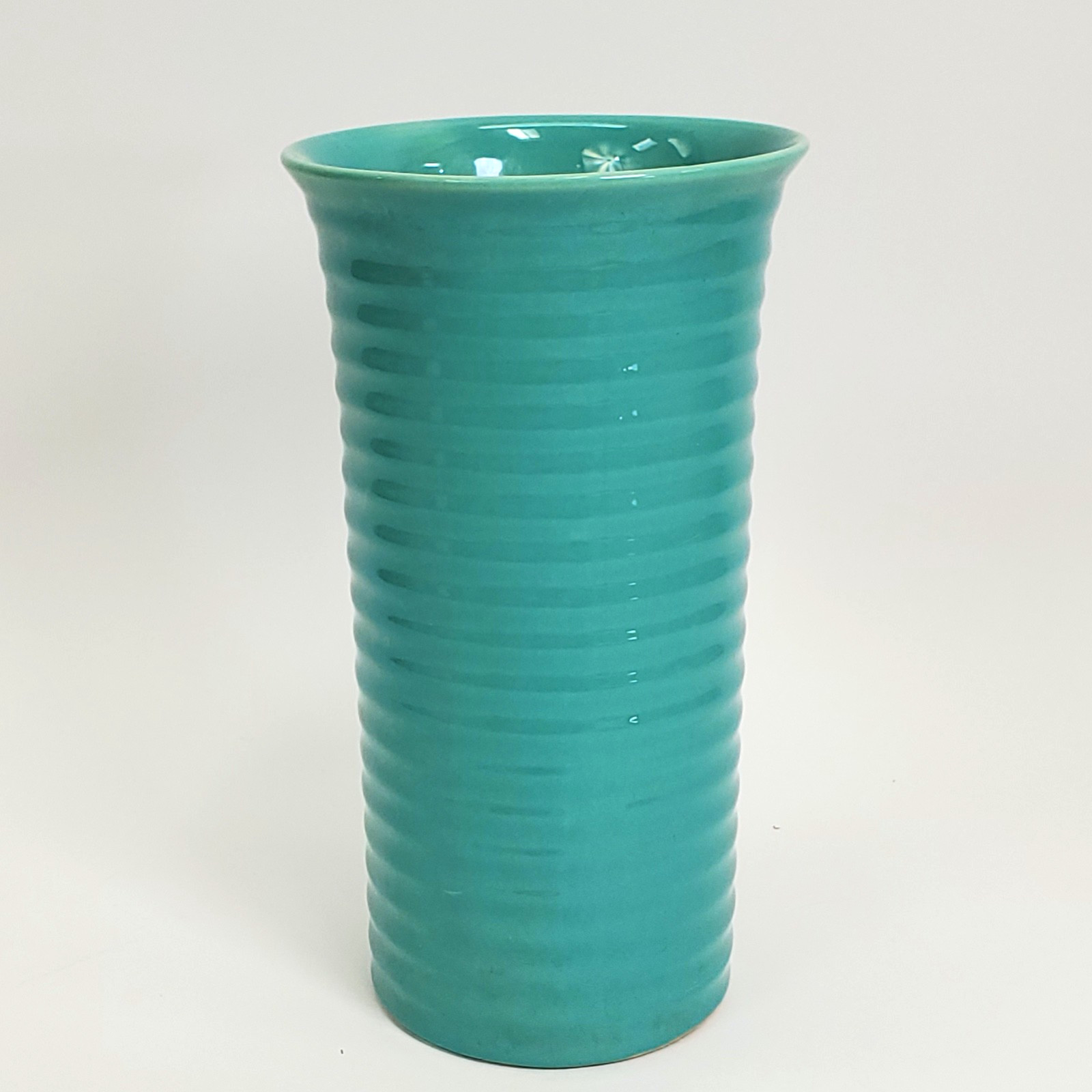 Vintage Bauer Tall Cylinder RingWare Vase Turquoise Glaze California Pottery 10″