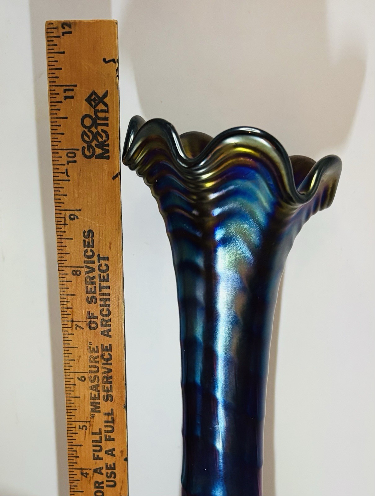 Electric Purple 10 1/2” Amethyst Cobalt Carnival Glass Vase Imperial Ripple